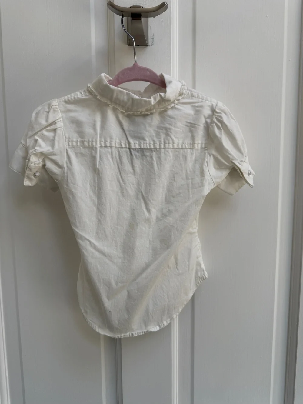 Ralph Lauren Girls 4 Cream Short-Sleeve Ruffle Collar Formal Button Down Shirt